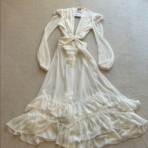 PatBO Ivory Long Sleeve Ruffle Gown